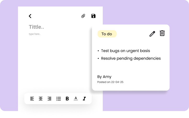 Editable notes widget in Kendis dashboard, used for adding comments, insights, or follow-up points for improved collaboration.