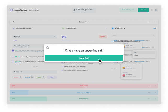 Scrum of Scrums virtual room link in Kendis