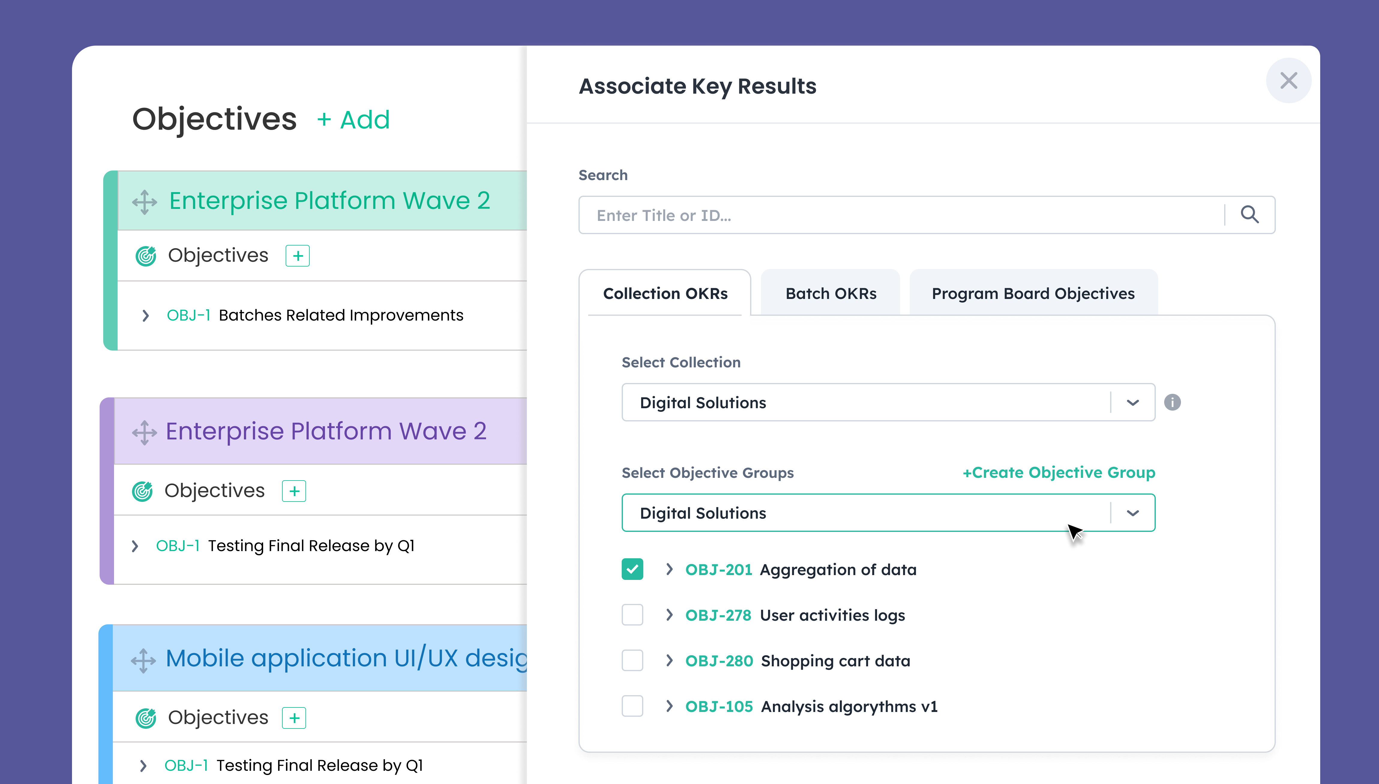 Set Objectives when creating your agile project in Kendis