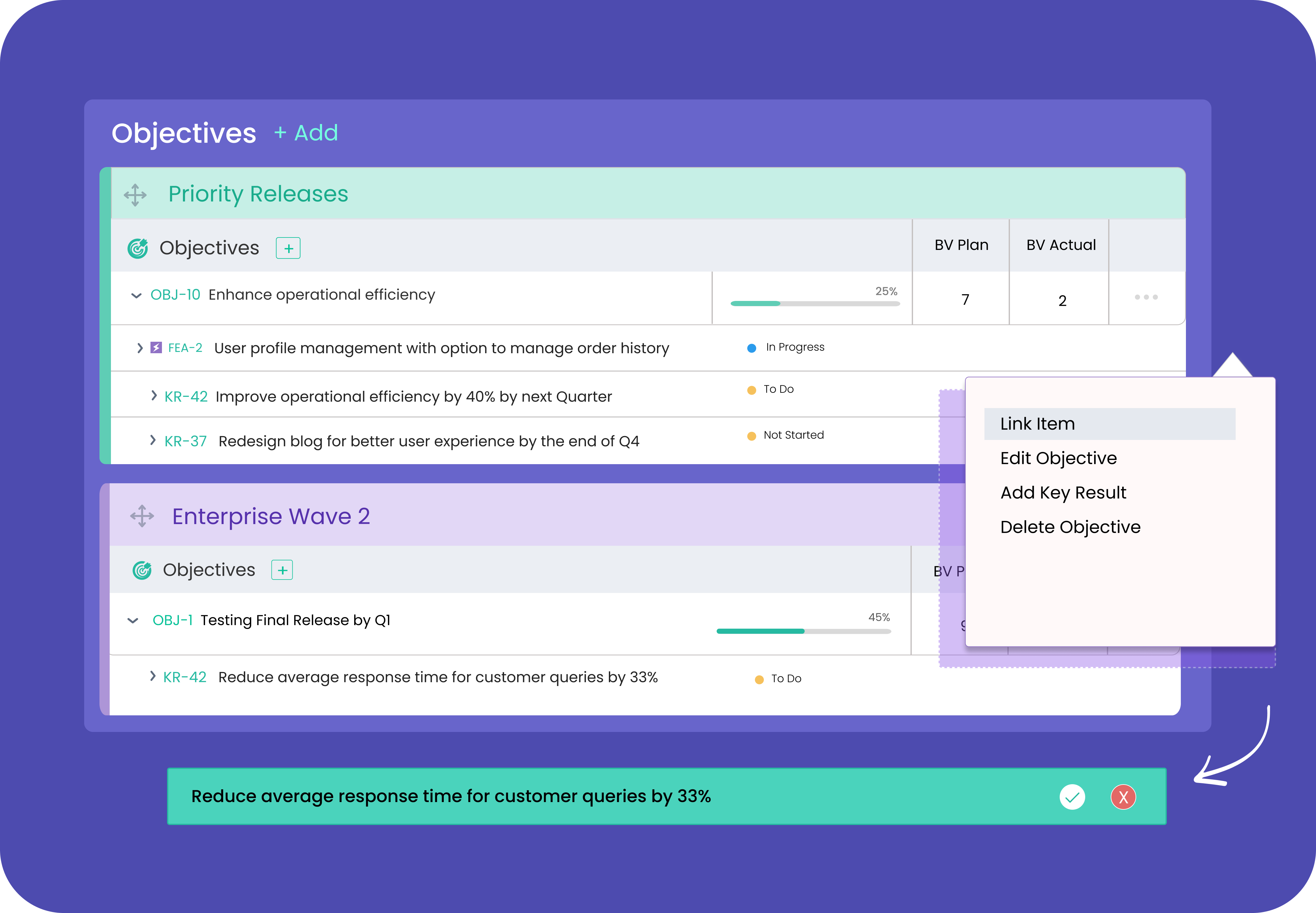 Set Objectives when creating your agile project in Kendis